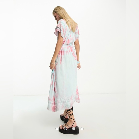 RAGA Leslie Tie-dye Smocked Midi Dress ~ Hand Dyed!!~ Adjustable Waist~ L~NWT! - Picture 9 of 9